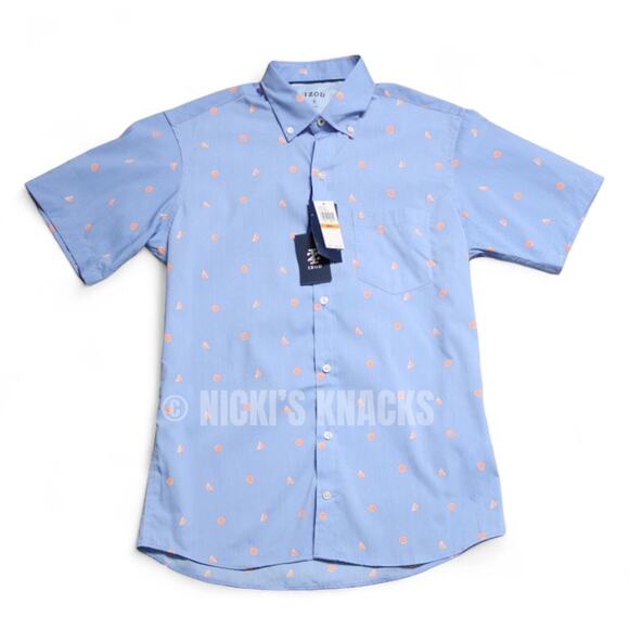 Izod Mens Breeze Orange Print Button Down Shirt Moisture Wicking Blue Size S - Picture 3 of 9